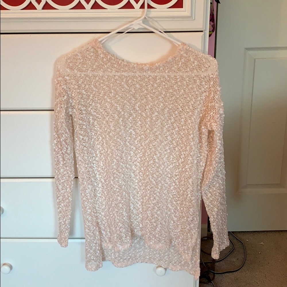 Light Pink Popcorn Knit Sheer Sweater